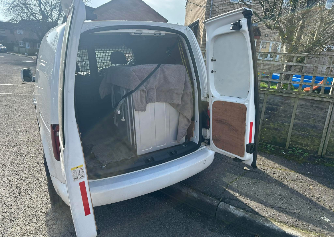 Furniture loaded in the van for delivery